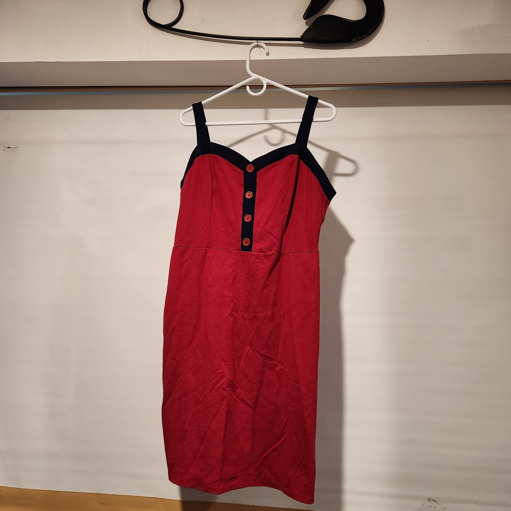 Red and Blue Modcloth Buttoned Dress